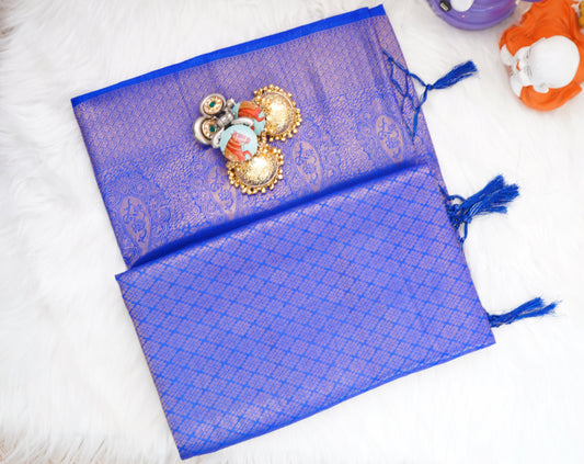 Royal Violet Malabari Soft Silk Saree with Diamond Weave Pattern