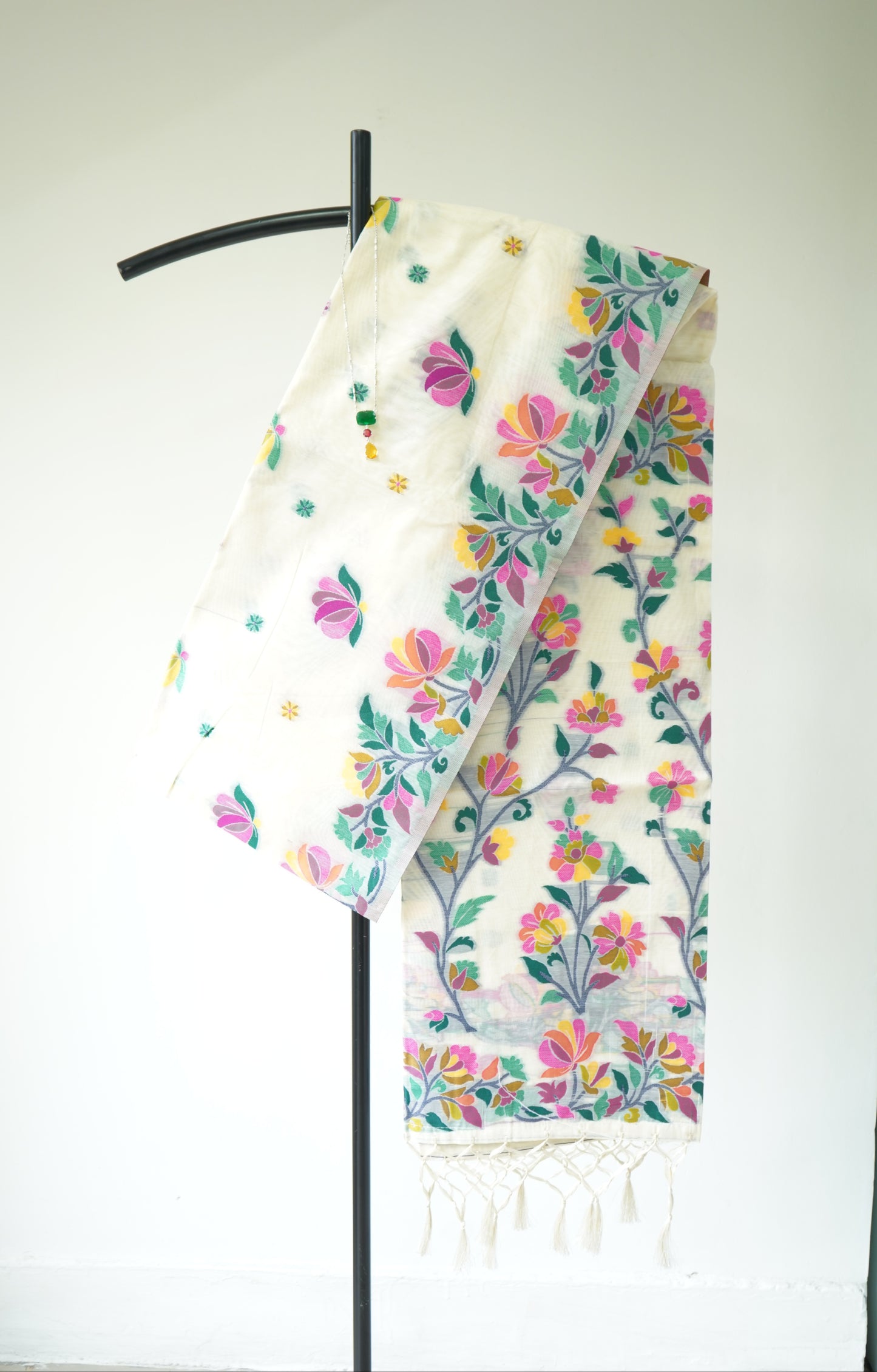 Whispering Blossoms Handloom Tussar Lota Saree with Multicolor Floral Motifs