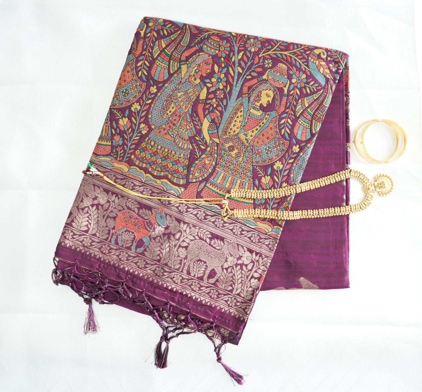Royal Mithila Ghicha Tussar Silk Saree (Maroon)